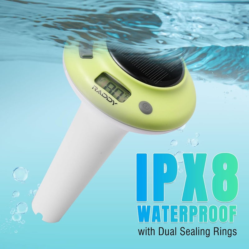 Raddy PT-5 Solar Pool Thermometer Floating Easy Read, High Accuracy Spa Thermometer with Digital Display, IPX8 Waterproof, Solar & Battery Powered for Swimming Pools, Hot Tubs, Pond - Image 2
